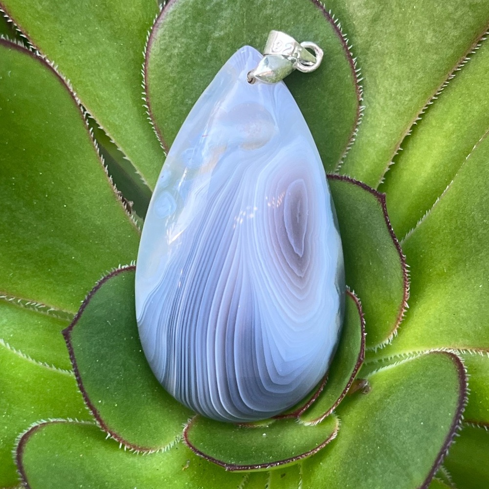 Sterling silver crazy banding Botswana agate pendant 1576